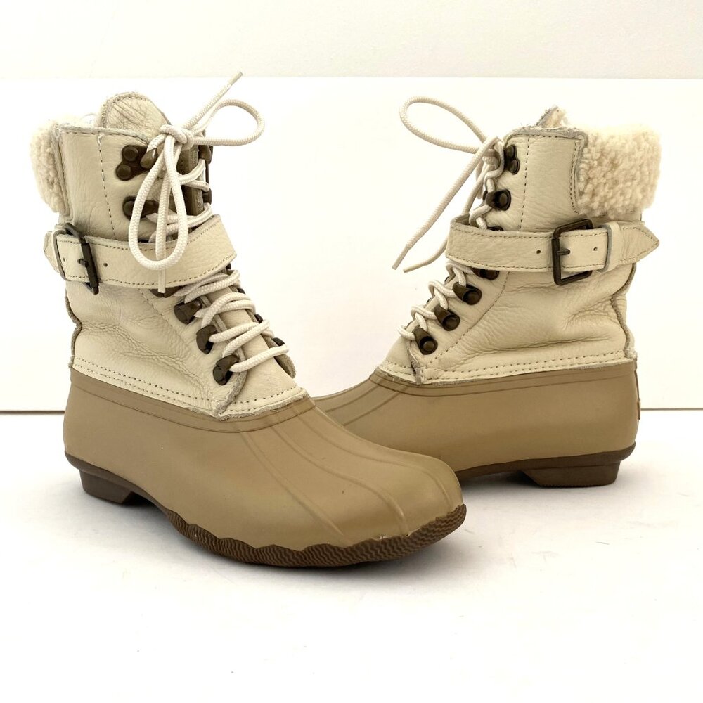 Sperry Duck Boots Leather Rubber Genuine Shearling Lined Waterproof